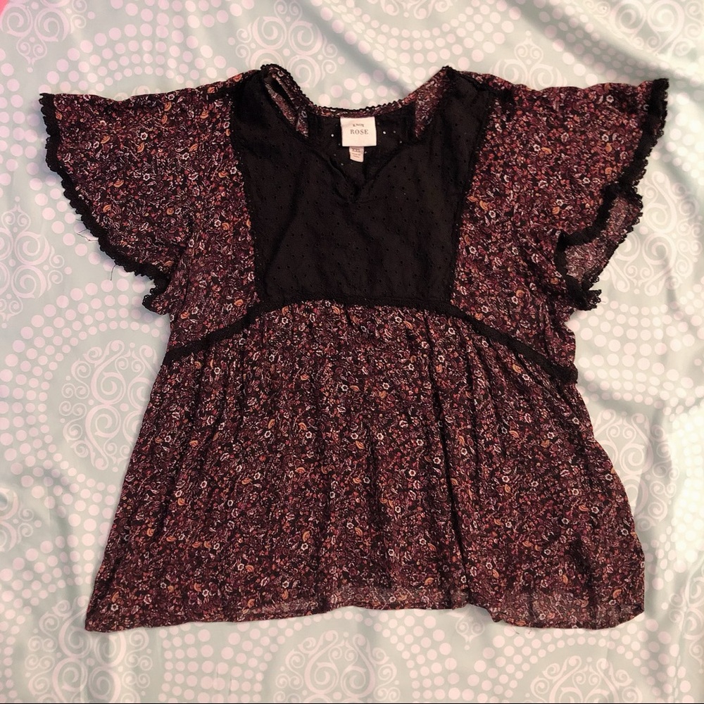 Boho Flutter Sleeve Blouse Lace & Floral XXL